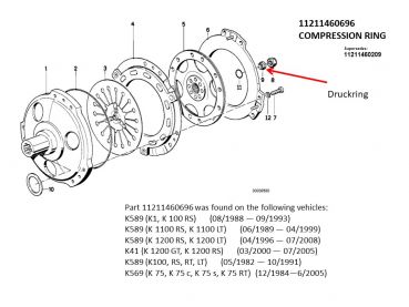 Compression Ring replacing BMW 11211460696 = 11211460209 BMW K75 - K100 - K1100 - K1200 - Stainless