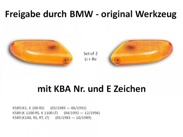 Blinkergläser Satz links und rechts - K1 K100RS 16V K1100RS - mit KBA Nr. - ers. 46631453001 und 46631453002