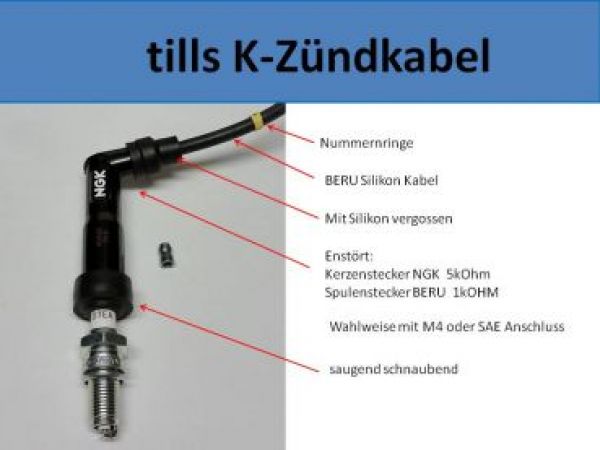 K100-4V & K1100 - LT - RS - Zündkabel Silikon - SAE Anschluss - Schwarz